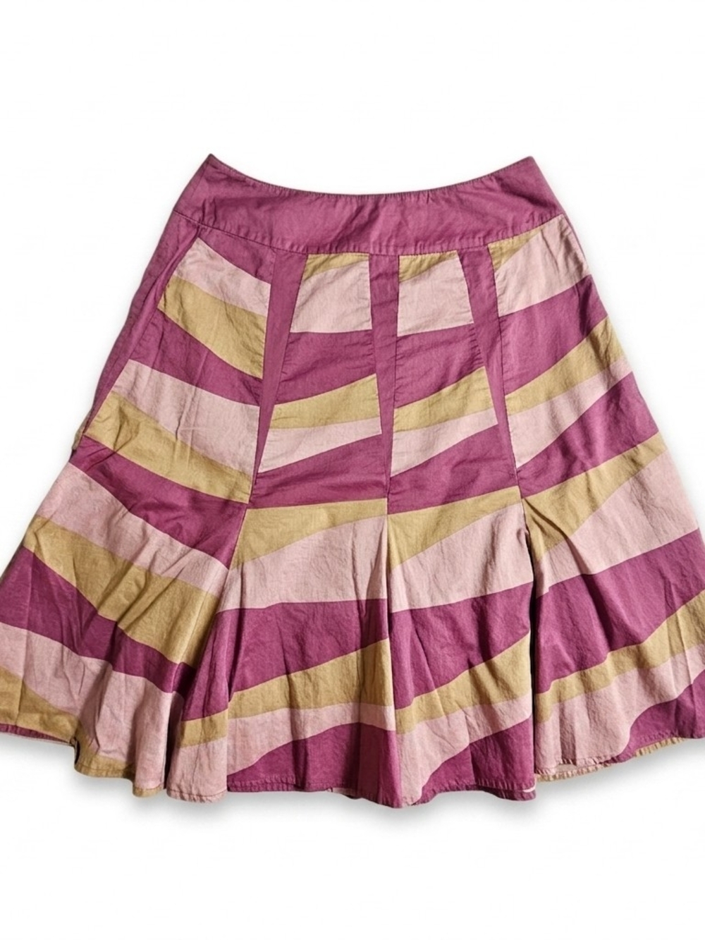 Boston Design Studio Cotton Geometric Striped Lined A-Line Midi Skirt Mauve 10